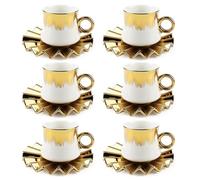 12 Piece Turkish Coffee Cups and Saucers Set, 3.5oz Porcelain Demitasse Ceramic Espresso Cup with Rim & Stackable Saucers, Elegant Gift Box with Window, Ideal for Espresso Tea, Latte & Gifting