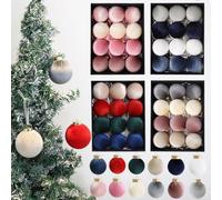 12 Piece Velvet Christmas Ball Ornaments Set with Hanging Ribbons for Seasonal Party Decorations, Classic European Style Design for Festive Home Ambiance (8CM Blue White Gray)