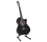 12 Piece Western Classical Guitar Set with 6 Strings Black 38 | Solid basswood body, 63 cm scale, cutaway shape, bag with strap, string crank, pick holder, chromatic tuner, capo