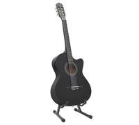 12 Piece Western Guitar Set with Equalizer, 6 Strings, Black | Solid basswood body, hard plastic buttons, fingerboard, 65 cm scale, cutaway design, 4-band EQ, guitar bag, strap, picks,