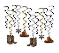 12 Piece Western Whirls Hanging Ceiling Party Decorations - Cowboys and Sheriff