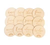 12 Piece Wooden Baby Monthly Cards for Milestone Photos | Reusable Beige Keepsake Set, Smooth Edge Finish, Nursery Display and Social Media Use