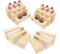 12 Piece Wooden Stand Set - 2 x 3-Tier Rectangular Stands Layered Aesthetic Shelves for Cupcakes, Jewellery, Craft Displays, Great for Funko Pops, Table Displays and Dealer Displays
