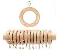 12 Pieces 2 Inch Wooden Drapery Curtain Rod Rings for 1 inch Rod Pole, 1.25 INCH Inner Dia, Natural Beech Wood (12, 1.25 INCH Inner Dia)