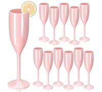 12 Pieces 5.4 OZ Plastic Pink Champagne Flutes Reusable Unbreakable Gin Glasses Wine Glasses Vintage Drink Glasses Water Goblets Wedding Baby Shower Birthday Party