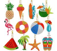 12 Pieces 5D Diamond Painting Keychain Hawaiian Style Full Drill Rhinestone Painting Key Rings Diamond Rhinestone Mosaic Painting Pendants Keychains Self-Adhesive Stickers Arts Crafts for Kids Adults