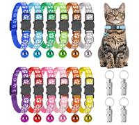 12 Pieces Adjustable Cat Collars - Colorful Collars with Bells, Quick Release Kitten Collar with 4 Pet Nameplates, Breakaway Buckle Kitten Collar for Small Dogs Cats