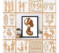 12 Pieces African Tribal Stencils for Painting on Wood African Tribal Painting Stencil Templates Reusable Plastic Art Craft Stencils for Scrapbooking Drawing DIY Furniture Wall Floor, 6 x 6 Inches
