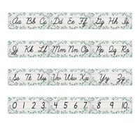 12 Pieces Alphabet Line for Classroom Wall Eucalyptus Cursive Alphabet Line Bulletin Board Set ABC Banner and Number Border Posters for Classroom Decor