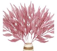 12 Pieces Artificial Christmas Glitter Leaves Branches, 39cm Sparkly Fake Leaf Sprays Christmas Tree Feathers Decoration for Christmas Tree Picks Ornament Arrangements DIY Crafts Wreaths (Pink)