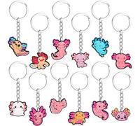 12 Pieces Axolotl Keychain Bulk, Assorted Styles PVC Axolotl Charms Pendant Axolotl Birthday Decoration Accessories for Women Student Classroom Exchange Gifts Classroom Reward Prizes