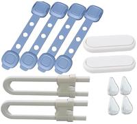 [12 Pieces] Baby Safety Kit - 4 Blue Adjustable Baby Locks,2 Cabinet Slide Locks,2 White Child Proof Hiden Locks and 4 Furniture Corner Guard
