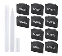 12 Pieces Basket Labels Clip on Set, Include 10 Pcs Kitchen Clip Label Holder Removable Pantry Basket Labels with 2 Pieces White Chalk Marker for Storage Bins Organization Box (Black)