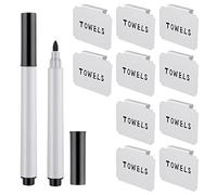 12 Pieces Basket Labels Clip on Set, Include 10 Pieces Kitchen Clip Label Holder Removable Pantry Basket Labels with 2 Pieces Black Chalk Marker for Storage Bins Organization Box (White)