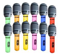 12 Pieces Blow Up Microphone, PVC Inflatable Microphones Assorted Colors (6 Hues, 2 Each) - Inflatable Party Props Toy Microphone, Microphone Prop for Musical Themed Parties & Celebrations (25cm Lengt