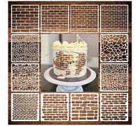 12 Pieces Brick Stencil Template, 6" x 6" Brick Wall Stencil Reusable Crafts Stencils for DIY Crafts Cookie Cake Journaling Scrapbooking Card Making Airbrushing Painting or Mixed Media (12-Brick)