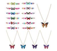 12 Pieces Butterfly Bracelets, 5 Pieces Butterfly Necklaces, Children'S Friendship Bracelets, Beaded Butterfly Bracelets, Adjustable Butterfly Jewelry, Friendship, Couple Gifts