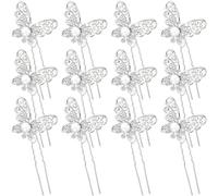 12 Pieces Butterfly Hair Pin Butterfly Hair Clips Crystal Pearl Bridal Wedding Hair Pins Bride Headwear Accessories for Women (Charming Style)