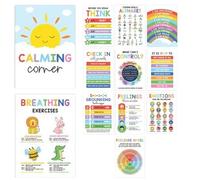 12 Pieces Calming Corner Posters Set With Feelings Wheel Chart,Calming Classroom Posters, Mental Health Posterss Classroom Emotions Chart For Preschool Home School Office Outdoor Indoor
