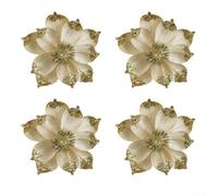 12 Pieces Christmas Artificial Flowers for Holiday DIY Decorating, Polyethylene with Glitter Coating for Use on Trees, Wreaths, and Garlands (Gold)