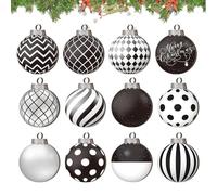 12 Pieces Christmas Baubles, 2D flat wooden Shatterproof Black And White Plates Pendant Tree Decorations, Seasonal Plates Hanging Ornaments For Holiday Home Decorations