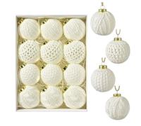12 Pieces Christmas Baubles Decorative Christmas Baubles with Crochet, Shatterproof Plastic Hanging Baubles for Christmas Tree, Parties, Weddings