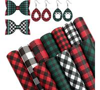 12 Pieces Christmas Buffalo Plaid Faux Leather Sheets Fabric for DIY Crafts Leather Sheets for Earrings Hair Bows DIY Crafting, 6.3 x 8.3 Inches