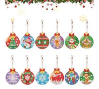 12 Pieces Christmas Diamond Painting Keychain Kit 5D DIY Double Sided Diamond Art Christmas Baubles Ornaments Hanging Pendant Keychain Mosaic Making Decorative Kit Arts Craft for Bag Phone Xmas Tree