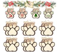 12 Pieces Christmas Dog Ornaments Christmas Tree Dog Paw Ornaments Cute Wooden Dog 2 Layer Paw Print Ornament Cutouts Dog Paw 3D Hanging Wood Ornaments Decoration for DIY Craft (Wood Color)