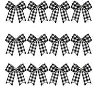 12 Pieces Christmas Plaid Bows Buffalo Thanksgiving Fall Decorative Plaid Bows for Halloween Wreaths Tree Party Indoor Outdoor Home Decoration (Black and White, 6 x 6 Inch)
