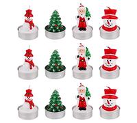 12 Pieces Christmas Tealight Candles,Snowman Santa Claus Christmas Tree Citronella Candles Christmas Decoration Delicate Decorative Candles Handmade Delicate Tealight Candles for Christmas Decoration