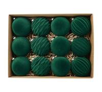 12 Pieces Christmas Tree Balls, Christmas Baubles Ornaments, ABS And Flocked Christmas Balls, Shatterproof Green Christmas Tree Hanging Ball Set For Christmas Holiday Home Decoration, 8CM