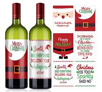 12 Pieces Christmas Wine Label Bottle Stickers Xmas Wine Bottle Cover Gift Set for Christmas Party Holiday Decor Supplies, 6 Styles (Santa Claus Style)