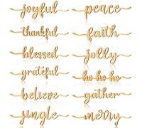 12 Pieces Christmas Word Cutout Wood Cutout Joyful Merry Thankful Grateful Blessed Peace Gather Word Sign Christmas Plate Cutout Rustic Christmas Signs for Home Table Plate Decoration, Vivid Style