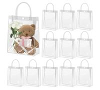 12 Pieces Clear Gift Bags with Handles, 25 x 20 x 7 cm PVC Gift Bag, Reusable PVC Plastic Gift Bag Tote Bags, Waterproof Transparent Window Bags with Handles for Birthdays, Weddings, Christmas, Party