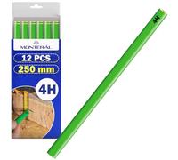 12 Pieces Construction Pencil of 250 mm with 4H Graphite - Builders Pencil Have a Green Body - Suitable for Concrete and Brick Surfaces - MONTERAL