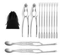 12 Pieces Crab Eating Set, 1 Piece Storage Bag, Stainless Steel Crab Claw Clamp, Crab Eating Spoon, Seafood Eating Tools, Crab Sheller, Crab Meat Removal Claws