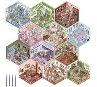 12 Pieces DIY 3D House Stickers, Decorative 3D Stickers for Miniature Houses, Funny DIY Stickers for Small Rooms Flower House Café Bakery Library