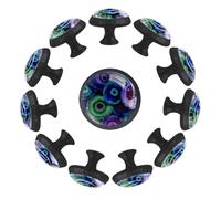 12 Pieces Drawer Knobs Green Purple Turquoise Circles 35mm Black Base Dresser Knobs Closet Door Cabinet Hardware Handles Pulls for Kitchen Bedroom Cupboard