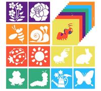 12 Pieces Drawing Stencils for Kids, 8Inch Summer Drawing Chalk Stencils Washable Draw Stencil Templates Large Garden Themed Shape Template for Kids Toddlers Preschool