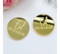 12 Pieces Eid Mubarak Cupcake Toppers, Gold Mirrored Acrylic, 1.8 inches (Gold Mirrored)