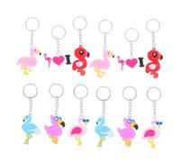 12 Pieces Flamingo Key Chain Children's Keychain Hawaii Tropical Key Ring Animal Charms Birthday Party Bag for Girls Ladies Purse