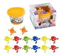 12 Pieces Frog Jumping Toy with a Plastic Bucket Finger Press Fun Frog Toys Assorted Color Bouncing Frog Toys Funny Party Favor Toys