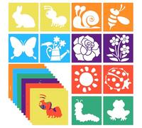 12 Pieces Garden Chalk Stencils for Kids, 8 Inch Sidewalk Chalk Stencils Painting Outside Reusable Drawing Stencils Large Washable Garden Themed Primary Shape Template for Kids Toddlers Preschool