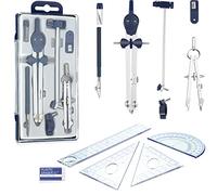 12 Pieces Geometry Set, Including Metal Compass Drawing Tool Scale Ruler Triangle Ruler Protractor and Eraser, Geometry Precision Tool Set Circle Drawing Tools for Architect Engineer Students Supplies