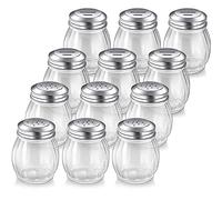 12 Pieces Glass Spices Shaker with Perforated 6 Ounce Swirl Glass Cheese Shaker and Slotted Top Lid Red Pepper Shaker Retro Swirl Style Dispensers for Home Kitchen Restaurant Supplies