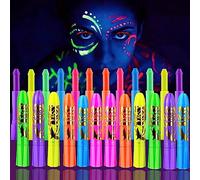 12 Pieces Glow Blacklight Face & Body Paint Makeup, Glow in The Dark Face Painting Kit Neon Paint Sticks for Kids Adult Halloween Glow Party