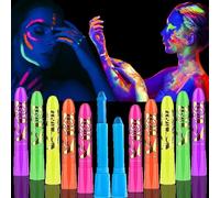 12 Pieces Glow in the Dark Body Painting, Fluorescent Neon Color Pencils, Glow in Blacklight Colouring Pencils, Makeup Set for Kids and Adults, Halloween, Masquerade