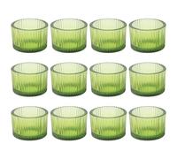12 Pieces Green Glass Candle Holders, Glass Vertical Stripe Tealight Holder