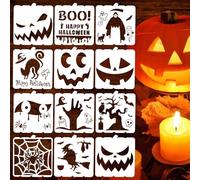 12 Pieces Halloween Stencils, Reusable Happy Halloween Ghost Bat Witch Pumpkin Templates for Painting on Wood DIY Crafts Halloween Decorations